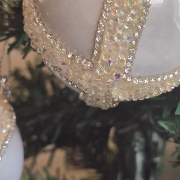 Elegant White and Silver Holiday Ornaments 6 Piece 2.5 Inch Handmade - Picture 8 of 10